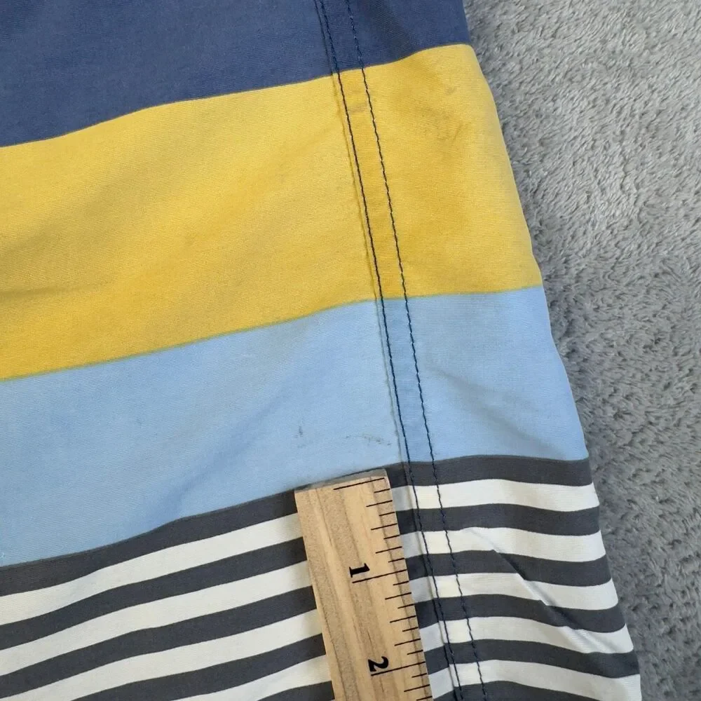 Patagonia Swim Trunks Mens 34 Yellow Blue Wavefarer Board Shorts Striped Outdoor